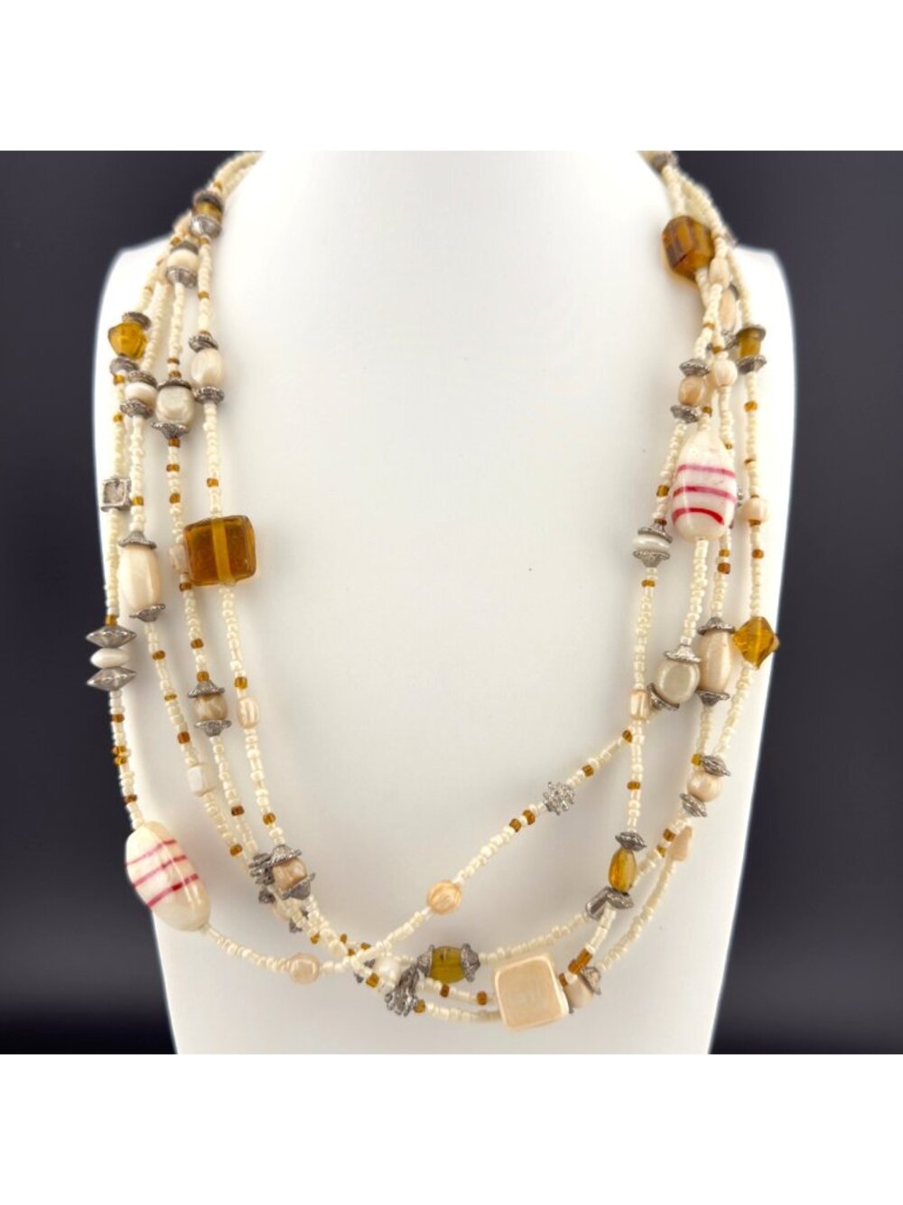 Glass Beaded Necklace Layered Artisan Multi Strand 20"